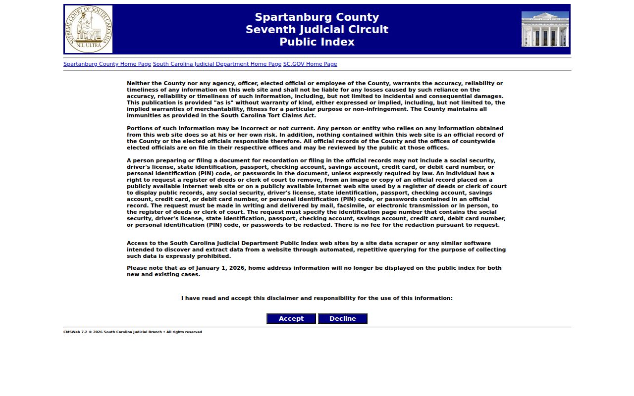 Spartanburg residents directory trial court Public Index search