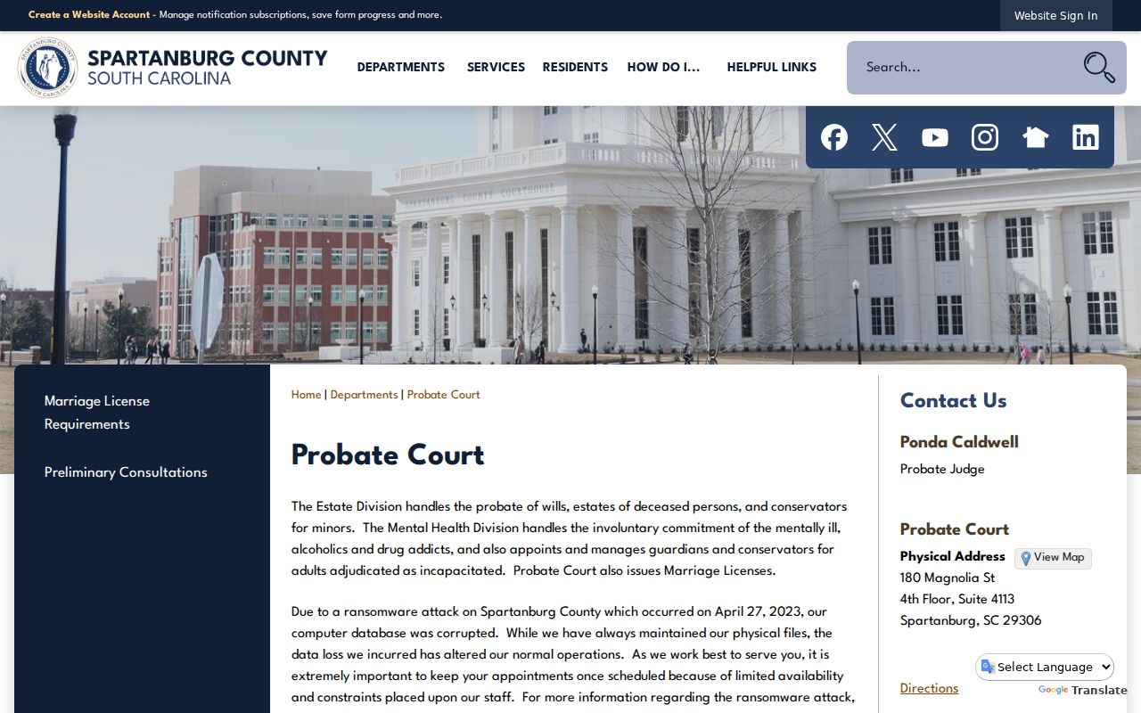 Spartanburg resident lookup source at Spartanburg County Probate Court
