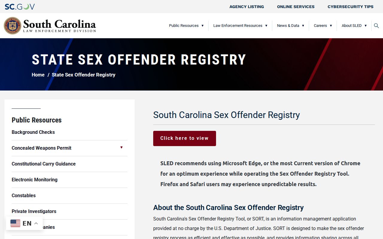 Spartanburg resident lookup source for South Carolina SLED registry