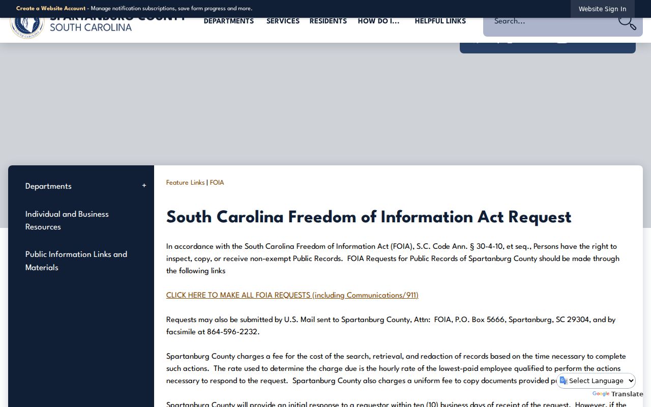 Spartanburg street directory research with the Spartanburg County FOIA information page